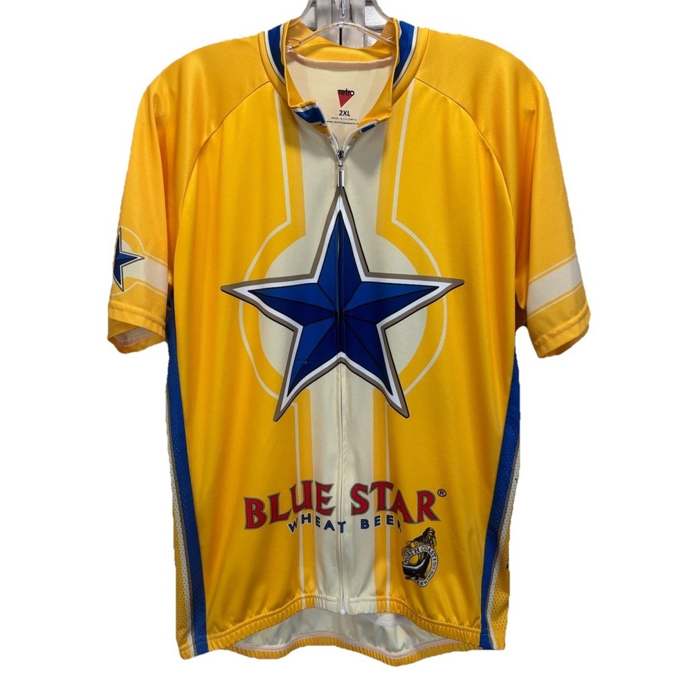 Retro Cycling‎ Jersey 2XL Full Zip Short Sleeve Yellow/Blue Paps Blue Ribbon EUC